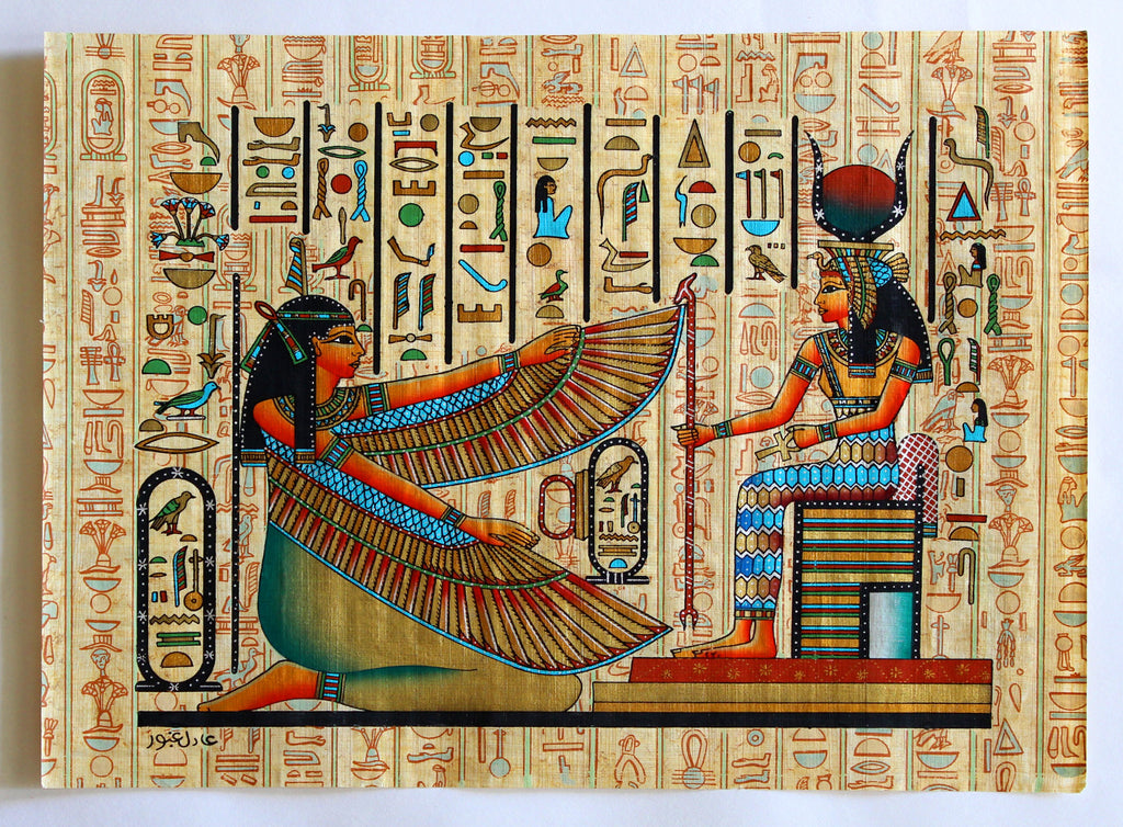 Maat and Isis | Ancient Egyptian Papyrus Painting Main Arkan Gallery
