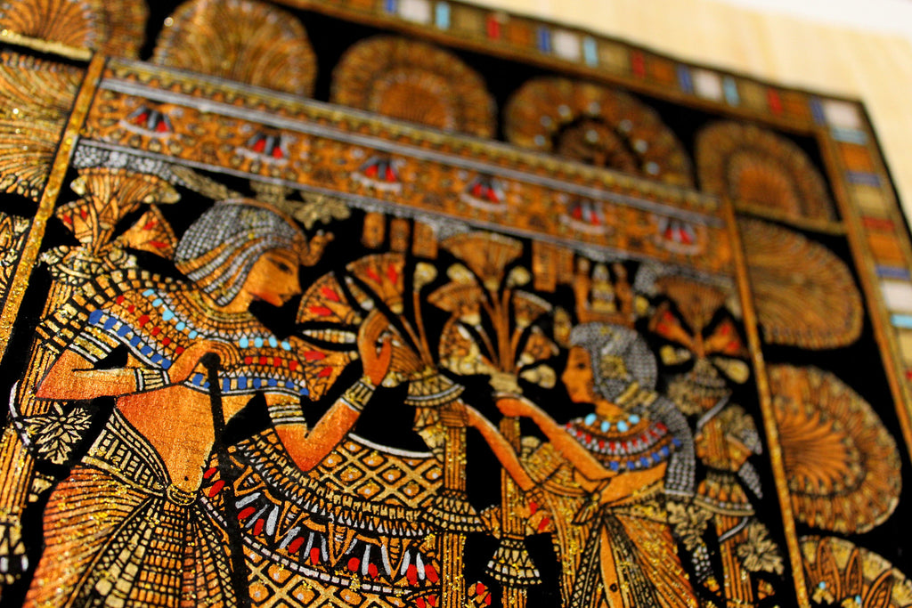 King Tut's Wedding Scene | Ancient Egyptian Papyrus Painting Closeup Arkan Gallery